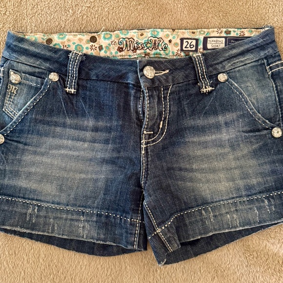 Miss Me Dark Blue Denim Shorts with Silver Accents - Picture 2 of 3